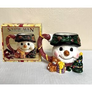 Vintage Alco Industries hand-painted Ceramic 3D Snowman Christmas Coffee Mug